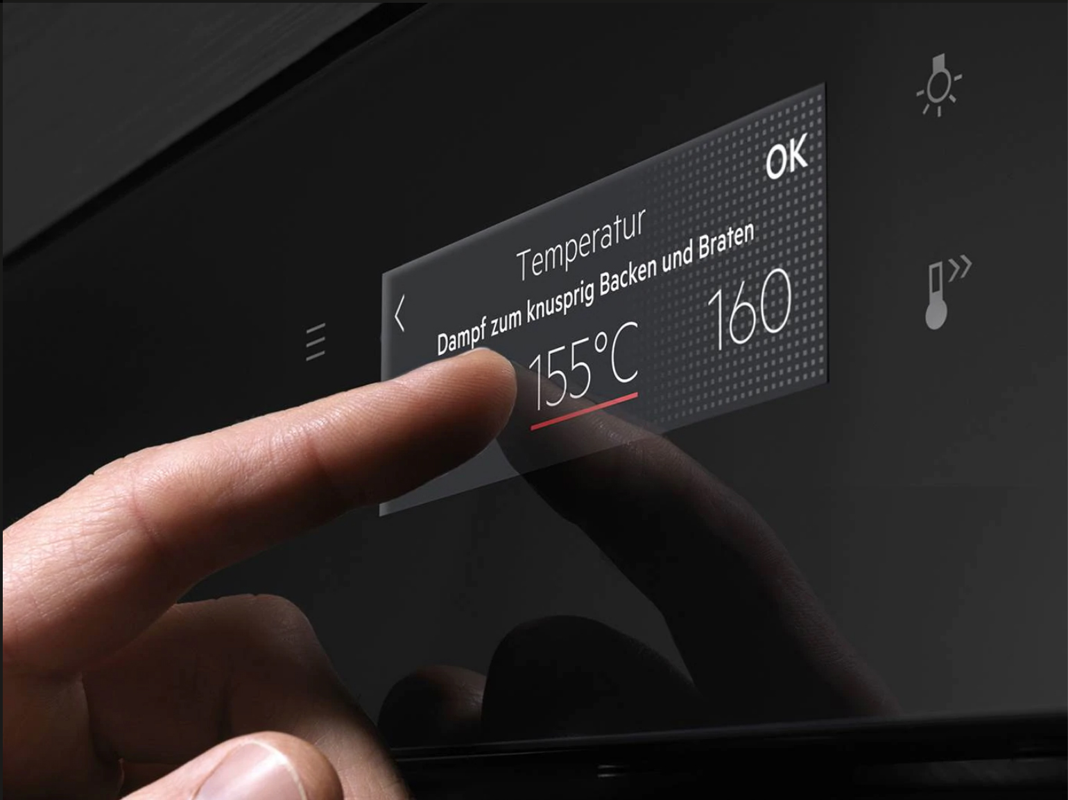 AEG Steamify -Dampfeinstellungen auf einem Touchpad. 